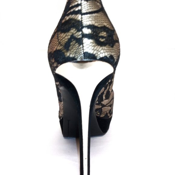 Guess Black Lace & Gold Tone Platform Heel - Picture 2 of 3